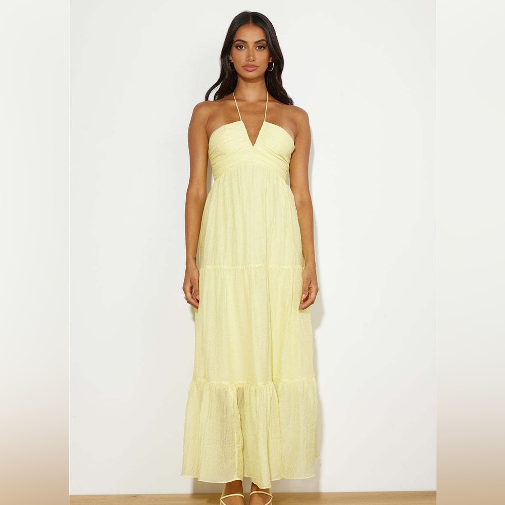 Selfie Leslie Asiah Halterneck Maxi Dress Butter Yellow